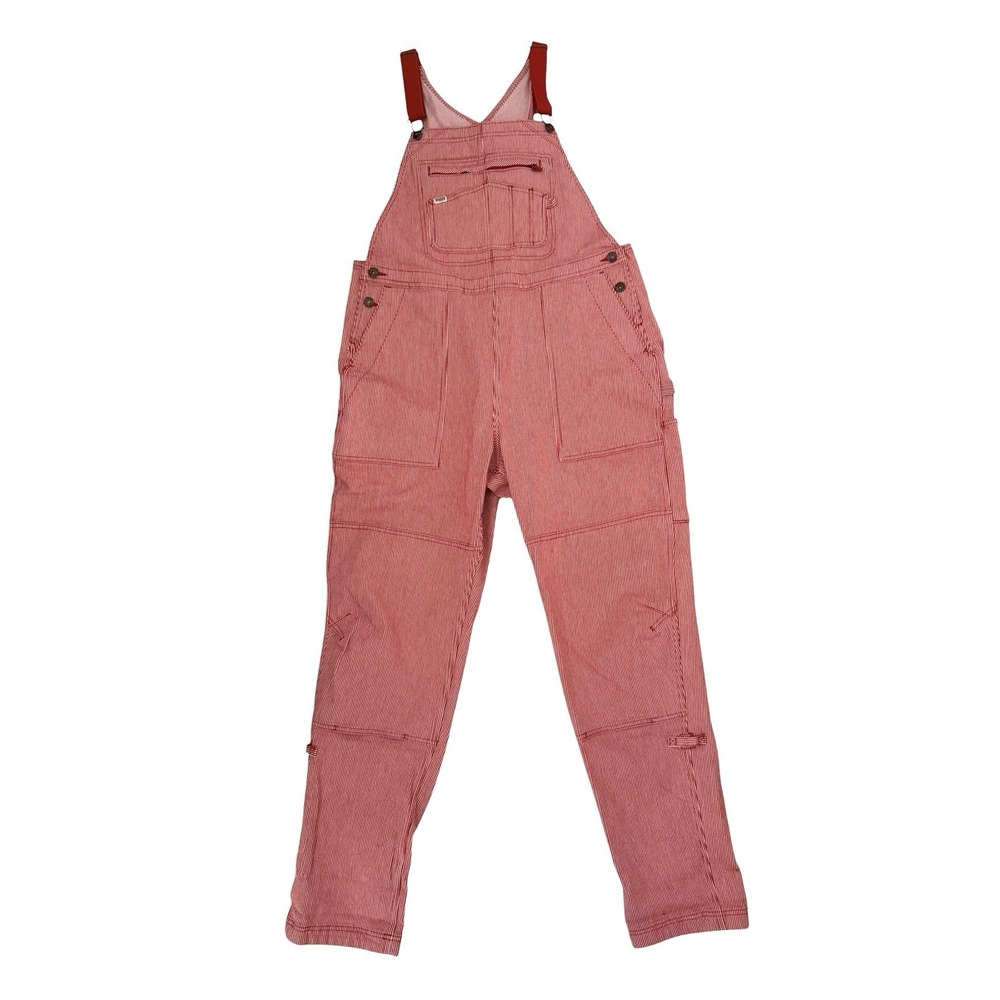 Duluth Trading Women Overalls L Red Railroad Pin Stripe Painter - Picture 2 of 16